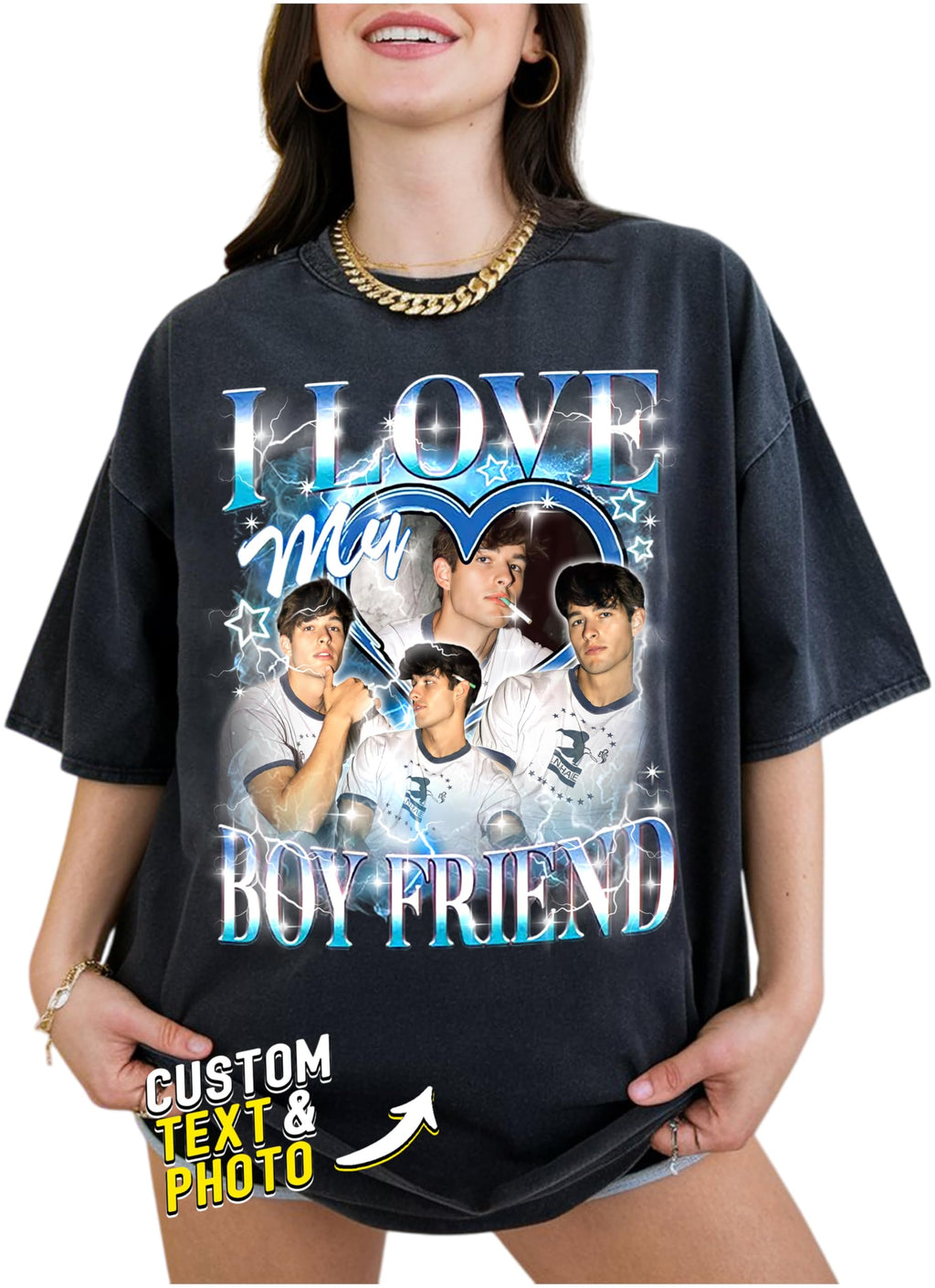 CustomsMerch Custom Shirts, I Love My Bf Shirts, Personalized Picture Shirt, Custom Photo Gifts, Gifts for Women, Men, Gift for Him, Girlfriend Photo T-Shirts, Birthday Christmas Valentines Shirt