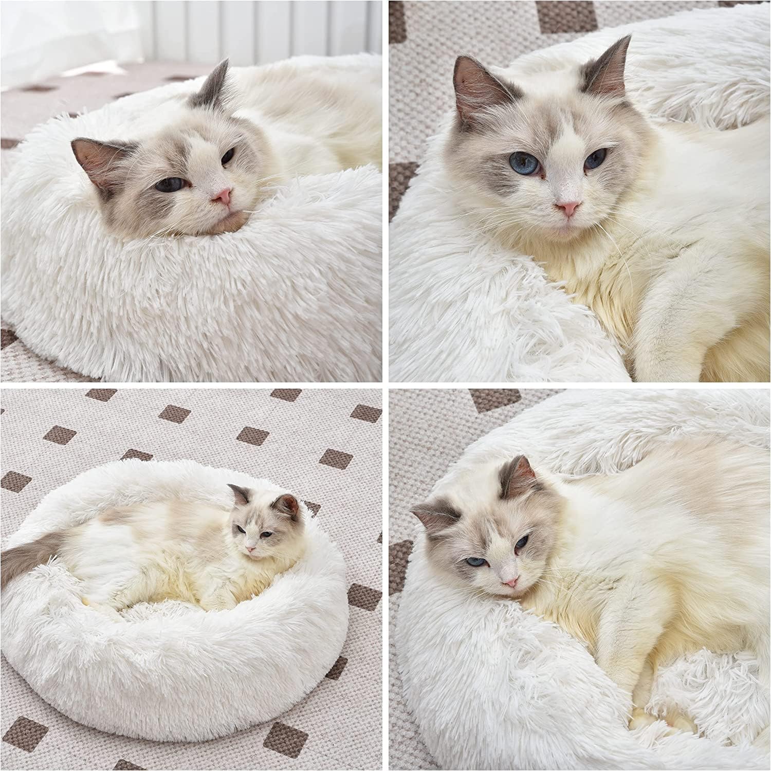 Cat Beds for Indoor Cats - Cat Bed Washable 24 inches, Dog Beds for Small Medium Dogs, Anti Anxiety Round Fluffy Plush Faux Fur Pet Bed, Thick Bottom