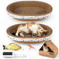All-in-One Cardboard Cat Scratchers for Indoor Cats, Oval Cat Scratch Box & Lounger Beds Kitten Loves, Durable Cat Scratching Pads + Bonus Toys Couch Cat Scratch Protector