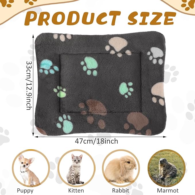 Tuanse 4 Pack Ultra Soft Dog Cat Bed Mat Small Animal Guinea Pig Bed with Cute Print Reversible Fleece Dog Crate Kennel Pad Cozy Washable Thickened Hamster Pet Beds Mat(13 x 19 Inches,Black)