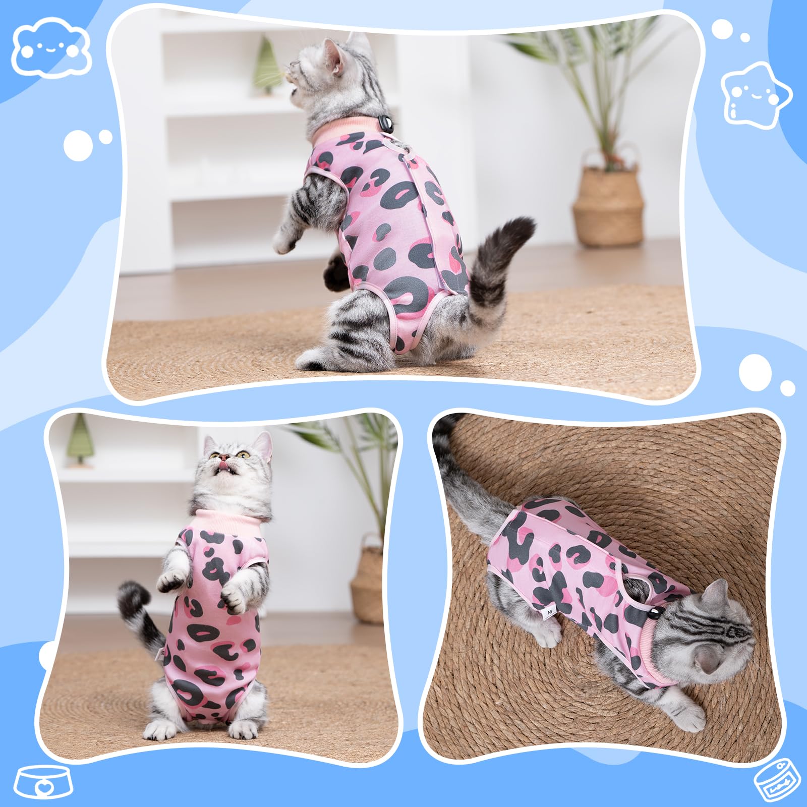 Coppthinktu Cat Recovery Suit Female, Breathable Cat Onesie After Surgery Female for Abdominal Wounds or Skin Diseases, Surgery Recovery Suit Kitten Surgical Onesie After Spay Wear Anti Licking