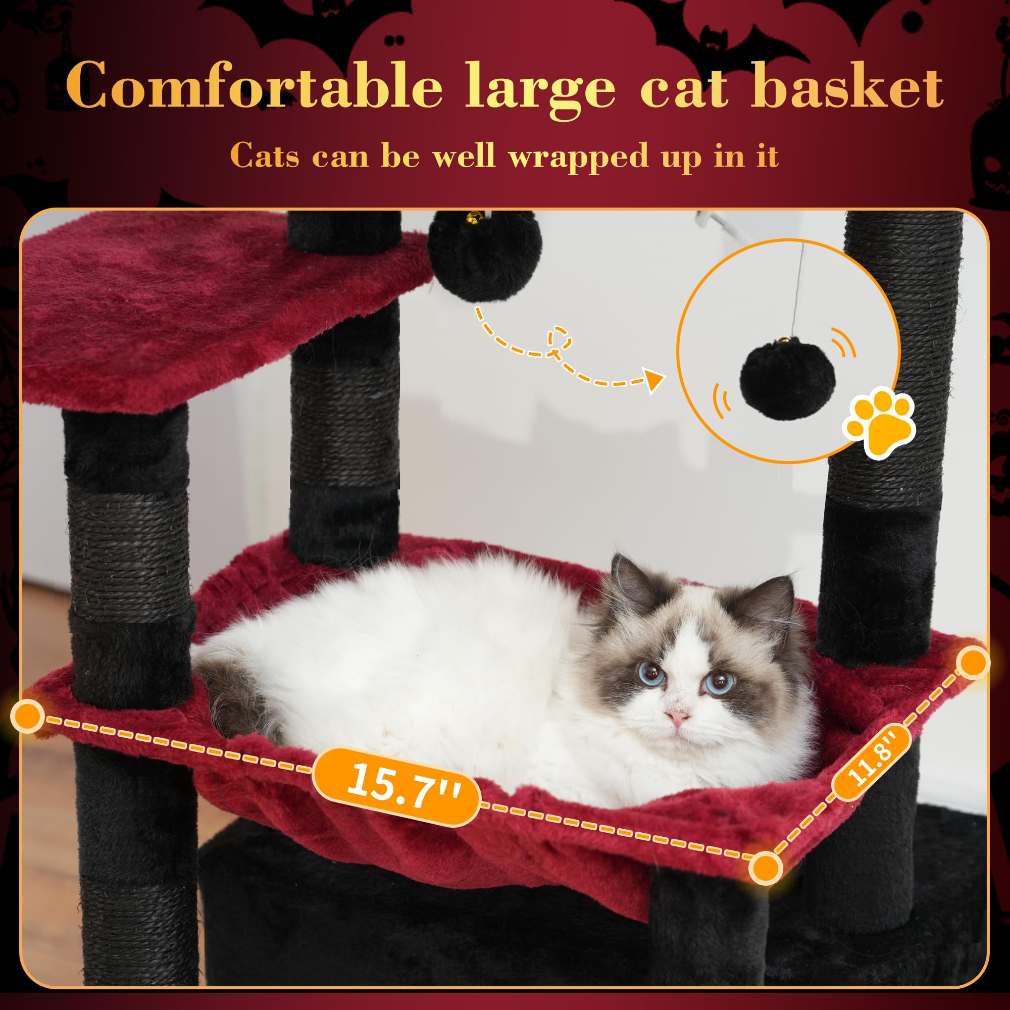 Heybly Cat Tree, Kitten Tower with Large Soft Cat Basket HCT008SBR