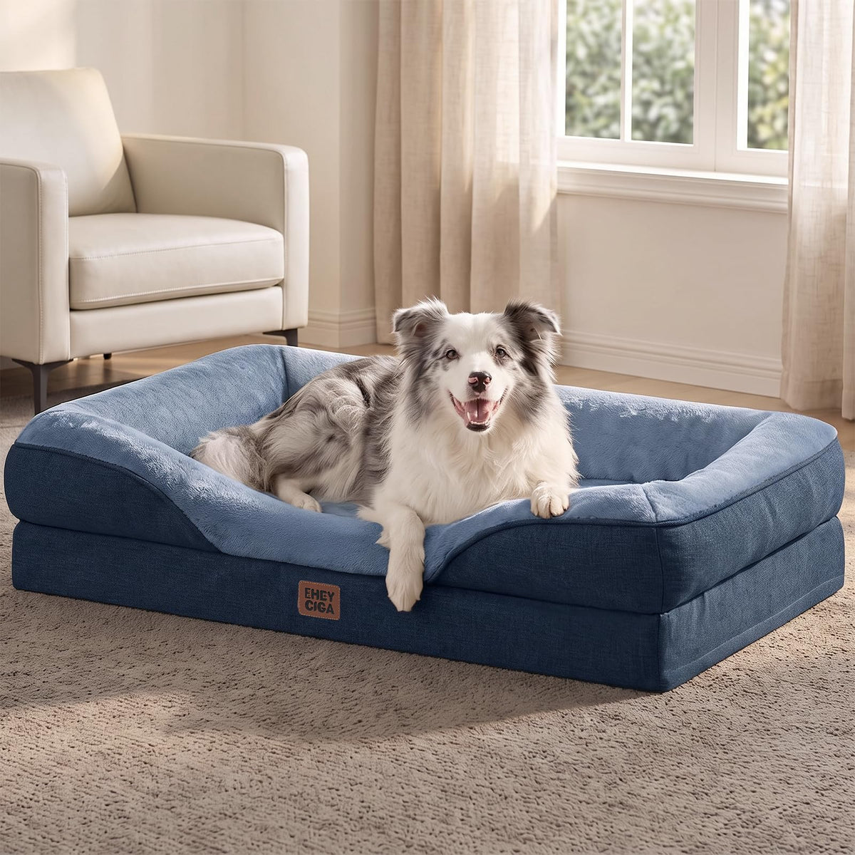 EHEYCIGA Orthopedic XL Dog Bed for Large Dog, Memory Foam Dog Couch, Beige