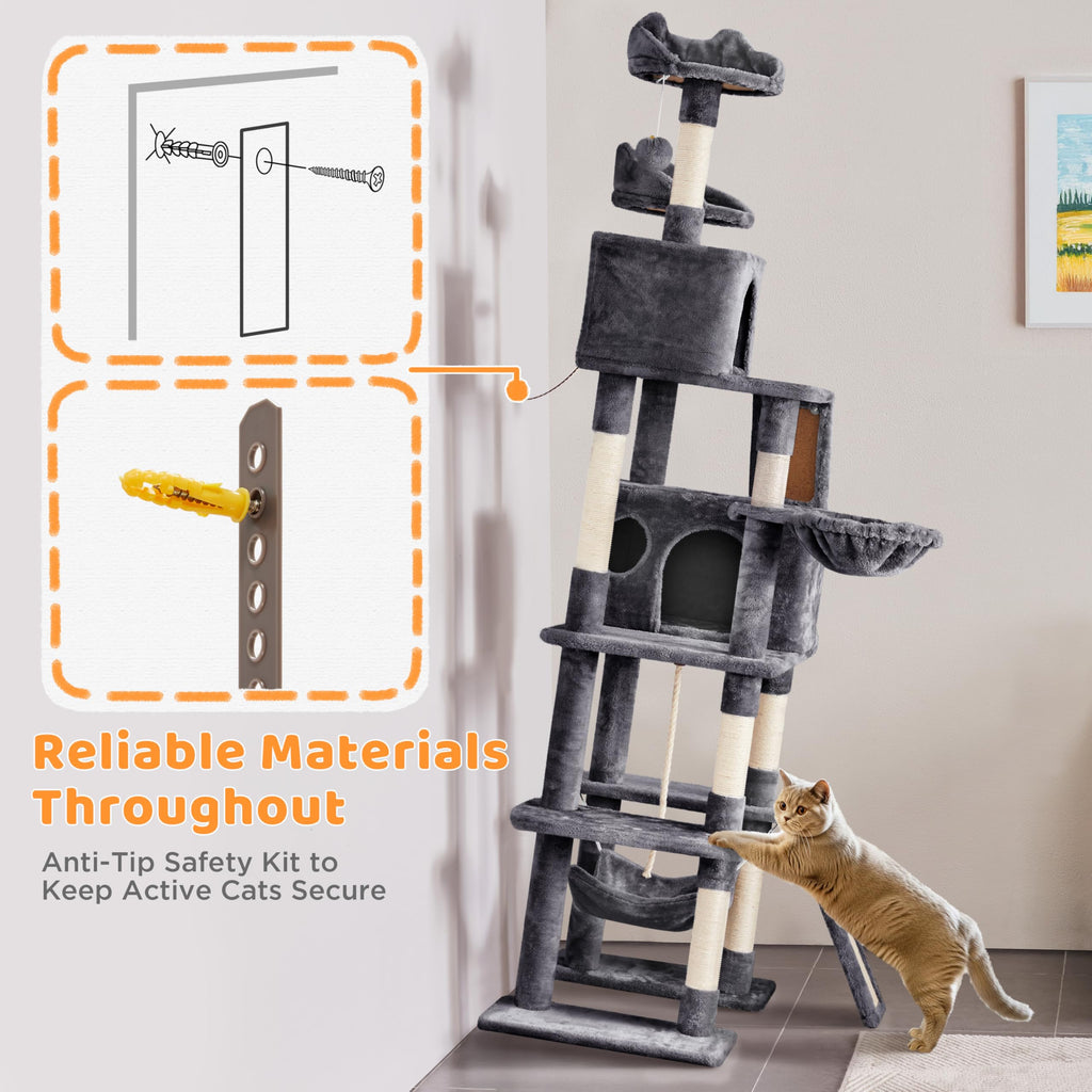 Yaheetech 82.5in Tall Cat Tree for Large Cats, Sturdy Multi-Level Condo