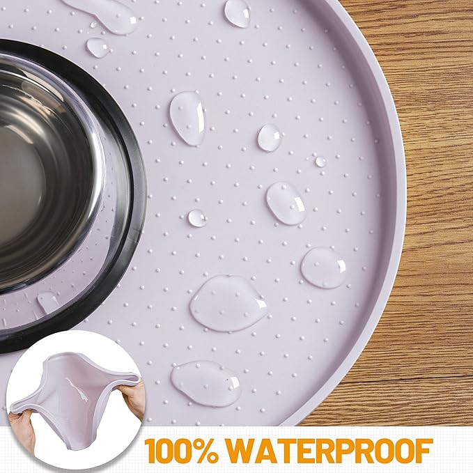 Hubulk 100% Waterproof Silicone Pet Feeding Mat with Raised Edge for Food and Water, Dog Bowl Mats, Cat Bowls Placemat with High Lip Protects Floor for Cats and Dogs (Dove, 19" L x 12" W)