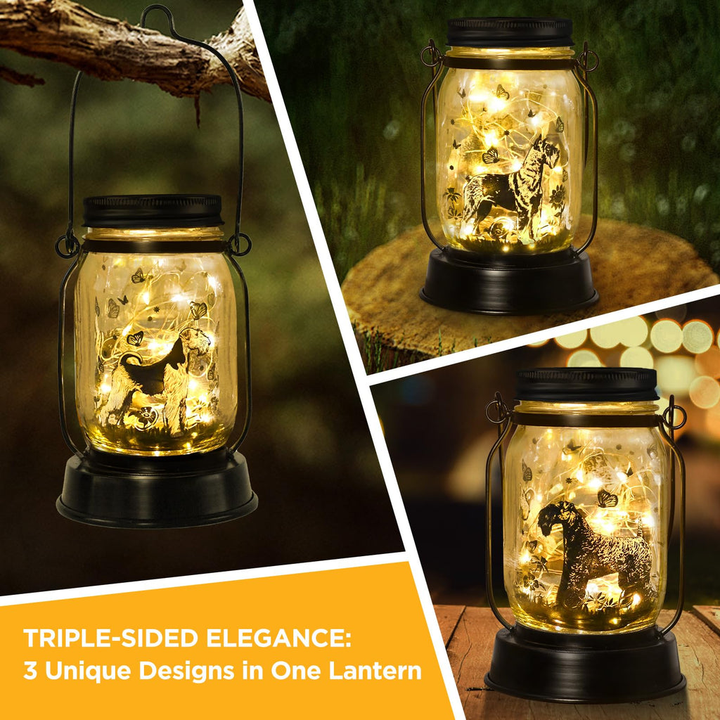 kyoryuger Terrier Dog Gifts for Women/Men, Pet Solar Lanterns Terrier Dog Lovers Lantern Pet Loss Dog Memorial Lights Solar Garden Decoration for Yard,Patio,Backyard,Torches Light
