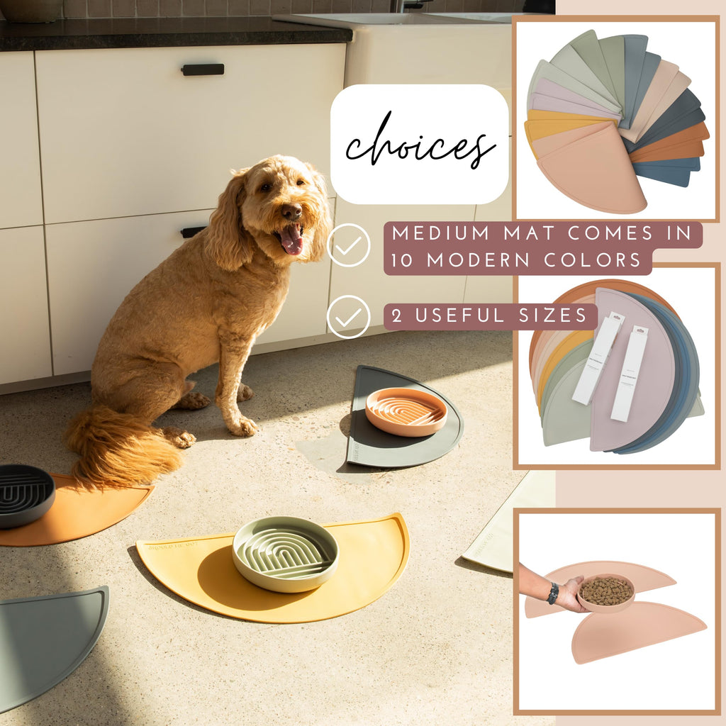 Should We Go? Waterproof Silicone Dog Food Mat – Medium Size Non-Slip Pet Bowl Mat, Raised Edge Design, Easy-to-Clean Pet Food Placemat for Dog & Cat Bowls, 21" Across x 10.5" Deep - Charcoal