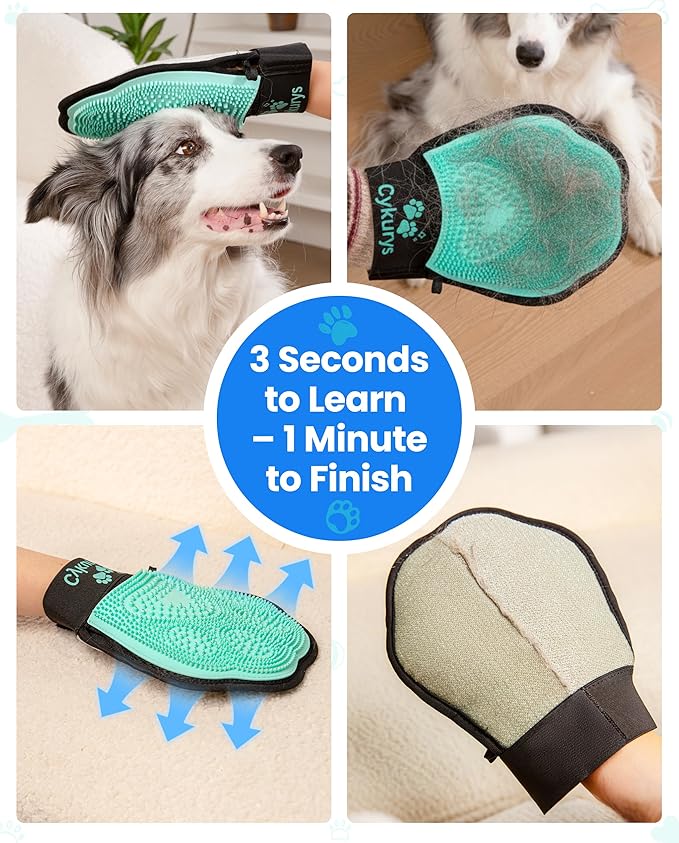 Cykurys Pet Hair Removal Glove for Dogs & Cats, 2-Pack Grooming Gloves