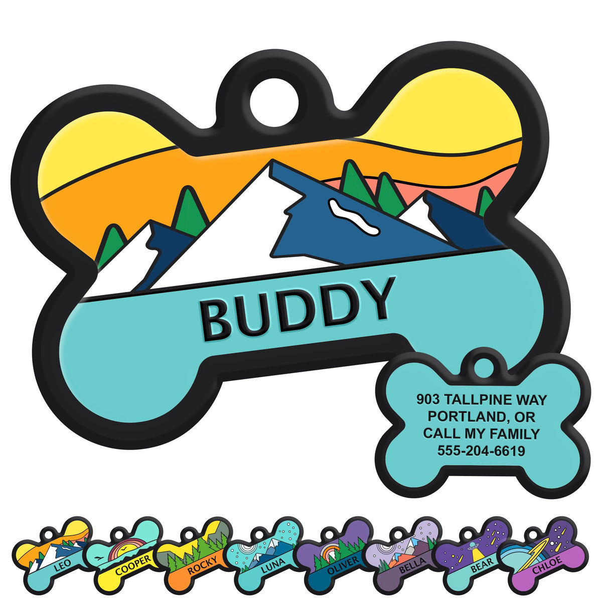 GoTags Silent Dog Tag, Personalized Engraved Bone Silicone Pet ID Tag
