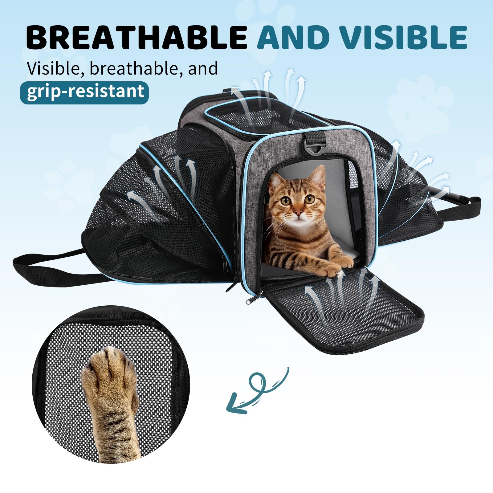 Cat Carrier - Airline Approved Expandable Soft Side Pet Carrier, Collapsible Pet Travel Bag Carrier with Foldable Pet Bowl for Cat Small Animals Under 14LB, 17 * 11 * 11