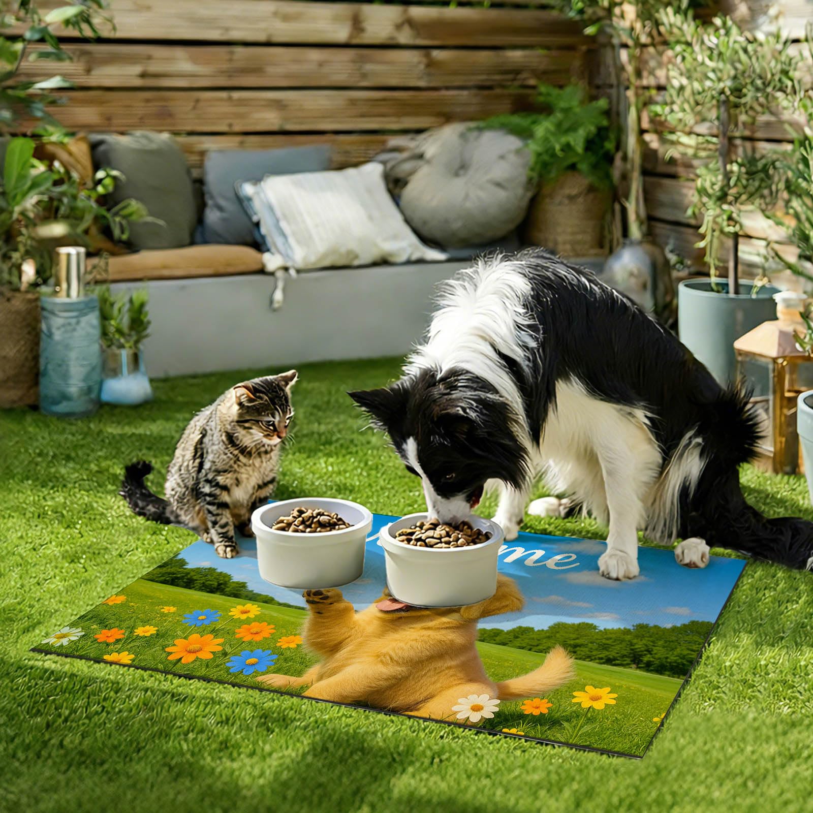 HOMETITUTE Dog Food Mat Spring Design Bowl Placemat 24 x 16 Inch