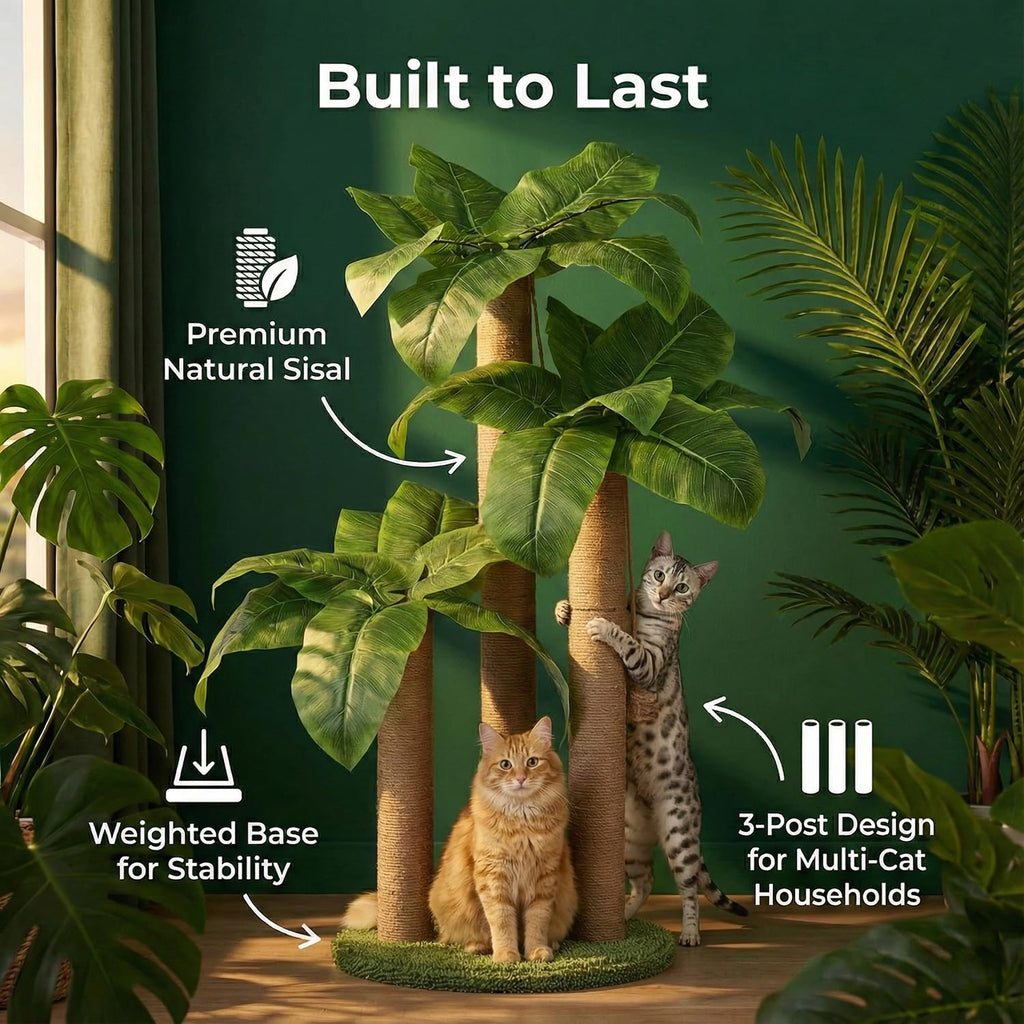 LEMONDA 31.5Inch Cat Scratching Post,Cat Scratcher Tree with 3 Scratching Poles & 2 Interactive Dangling Balls,Cats Scratching Posts for Indoor Kitten & Adult Cats