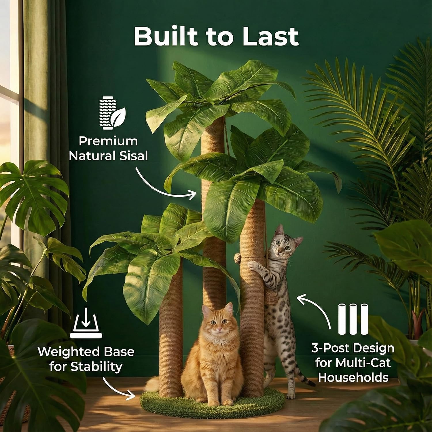 LEMONDA 31.5Inch Cat Scratching Post,Cat Scratcher Tree with 3 Scratching Poles & 2 Interactive Dangling Balls,Cats Scratching Posts for Indoor Kitten & Adult Cats