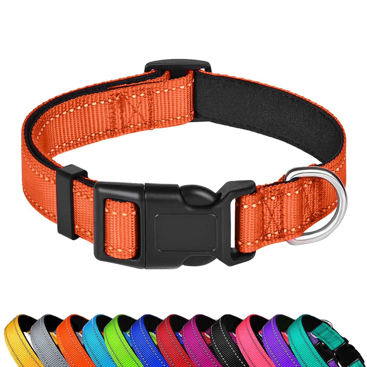 PWOD Reflective Dog Collar, Adjustable Soft Neoprene Padded,Light Pink,S