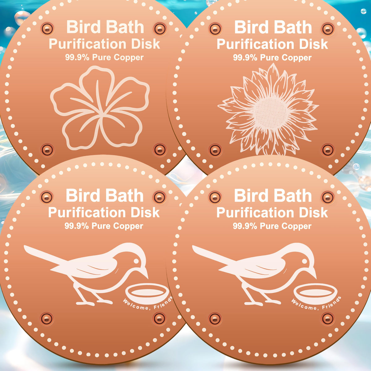 OICEME Bird Bath Purification Disk Pure Copper Outside Winter Solar Power Birdbath Heater Deicer Cage Hanging Bowl Metal Warmer Deck Railing Glass Concrete Ceramic Stone Stand Outdoor Fountain 3PCS