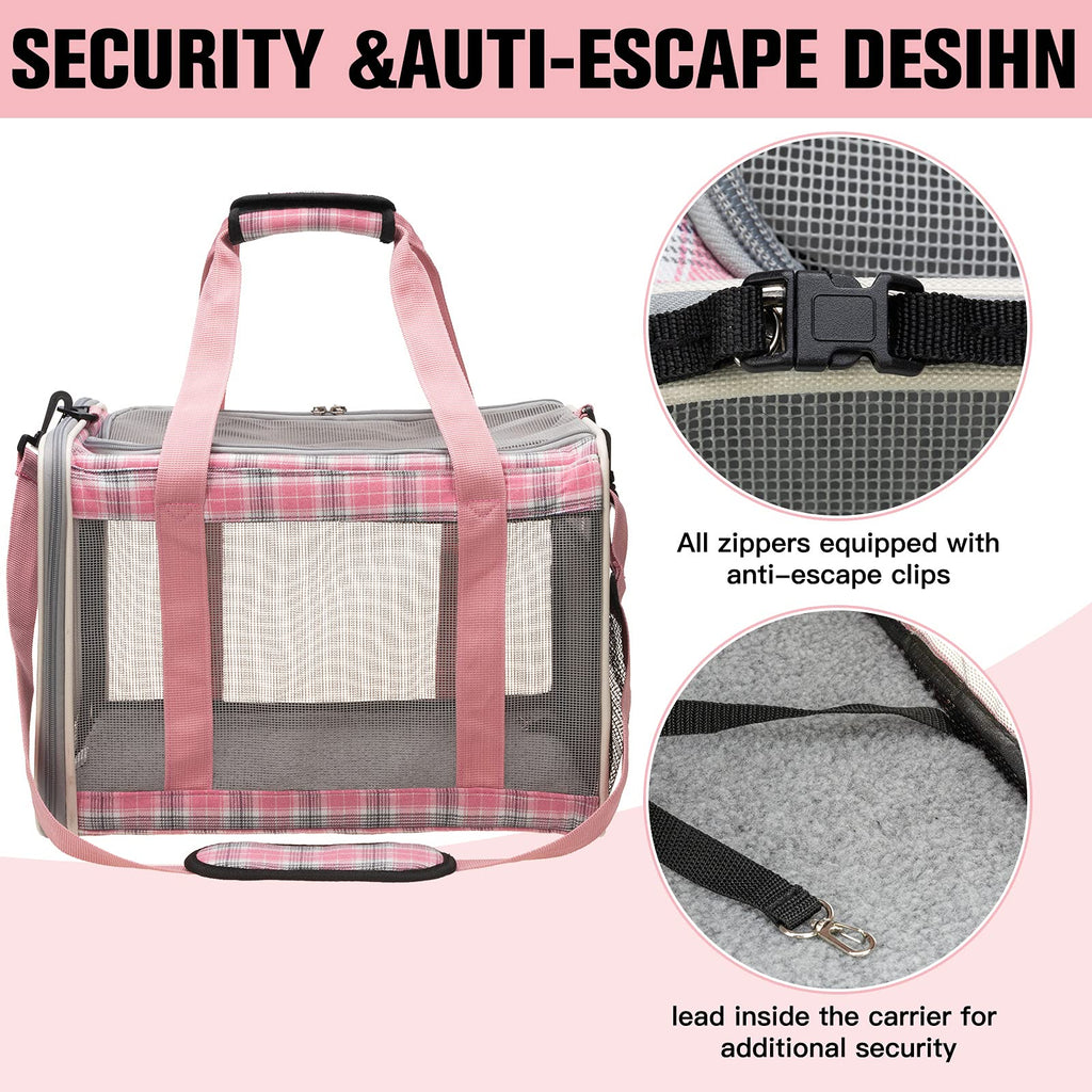 EXPAWLORER Large Cat Carrier Dog Carriers Soft for Small Medium Cats Puppies Up to 20lbs, Airline Approved Pet Carrier Soft-Sided Collapsible Pet Travel Carrier Fit 2 Kitties (Pink)