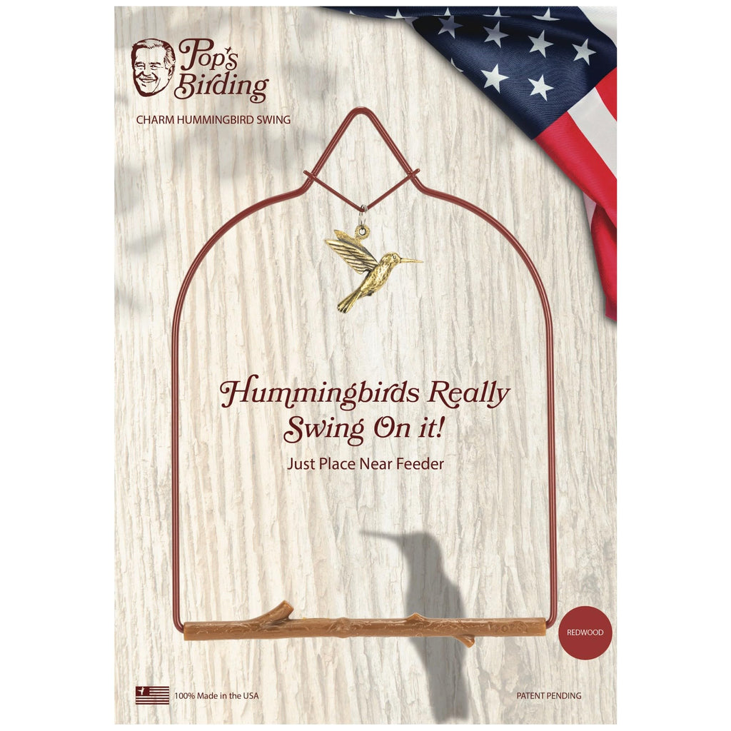 Pop's Birding Hummingbird Swing,USA Made Original Charm Humming Bird Swing for Outdoors - Perfect Bird Perch for Small Wild Birds Backyard Birding - 100% Made in USA, Hook Included