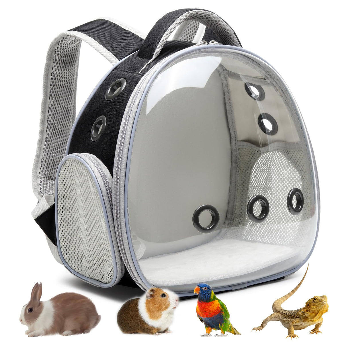 Ioview Portable Travel pet Backpack Carrier Hamster Bag Guinea Pig Bird Small Dog cat Turtle Carrier Rabbit Cage Squirrel Bearded Dragon Breathable Hangbag (Hua+Accessories)