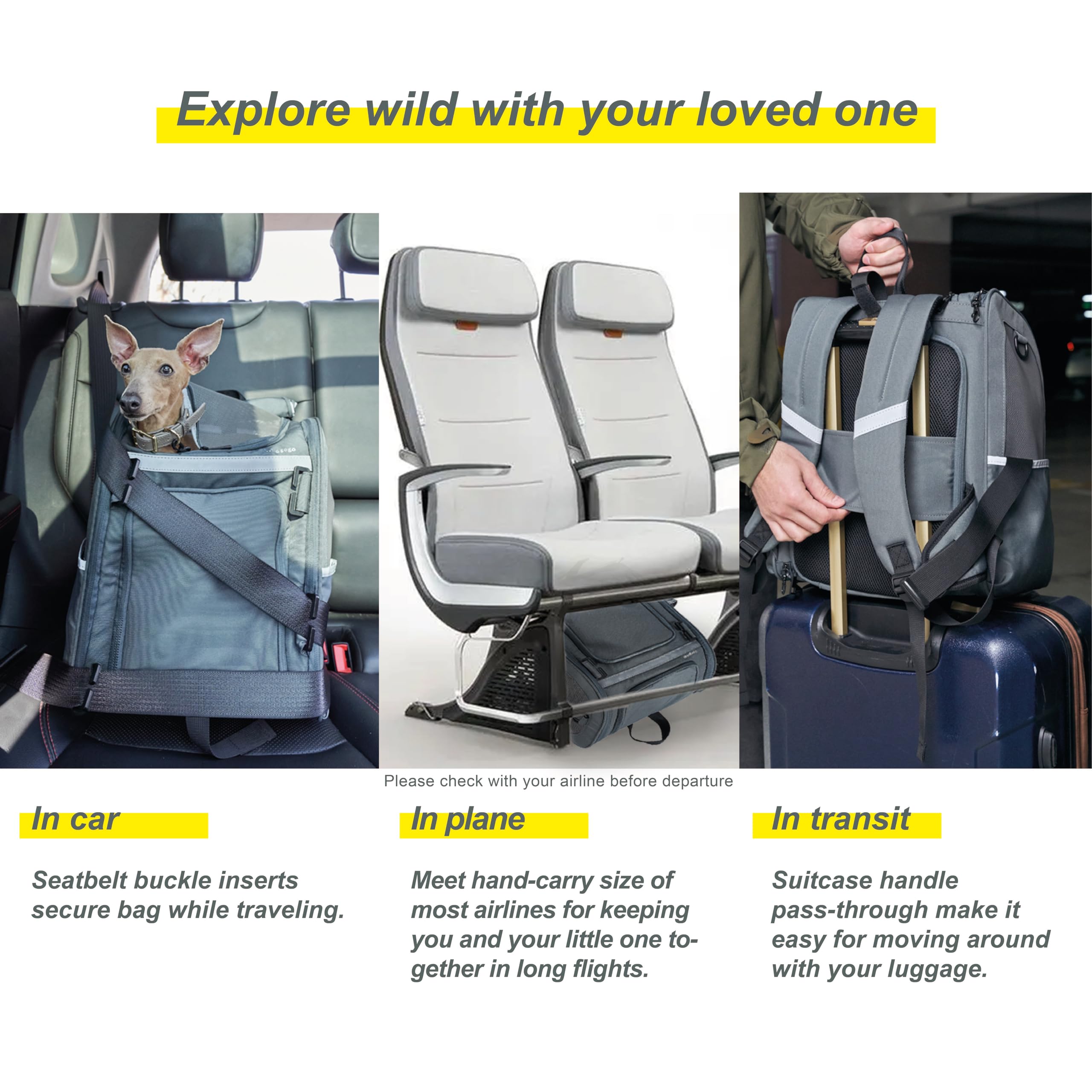 Wildgogo Expandable Pet Carrier, Airline-Approved Foldable and Detachable Backpack, Fits 13lbs Cat&11lbs Small Puppy Dog, for Car Travel,Camping and Emergency Transportation and Shelter (Grey)