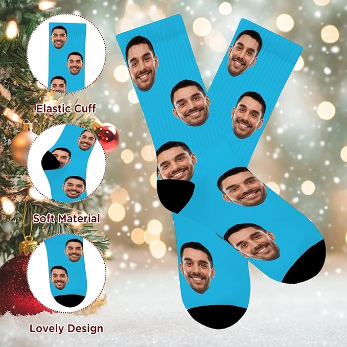 D-Story Custom Face Socks, Personalized Photo Picture on Socks, Unisex Athletic Crew Socks for Men Women