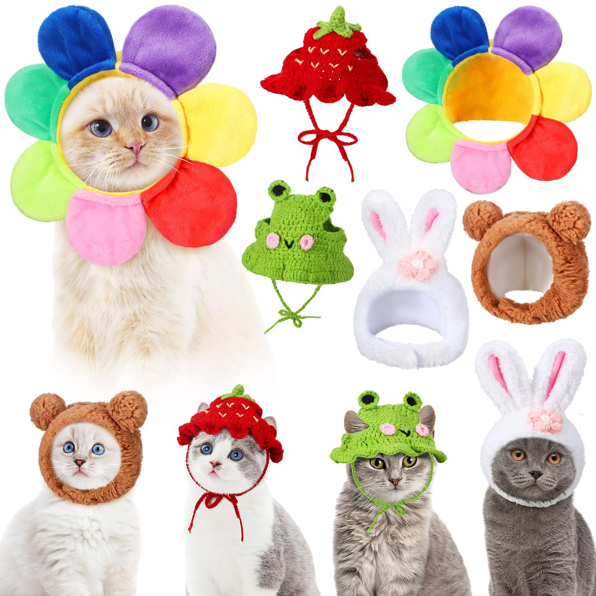 Weewooday 5 Pieces Cat Hats Costume Bunny Hat Outfit with Ears Small Dogs Kitten Puppy Party Costume Accessory Headwear(Lovely Style)