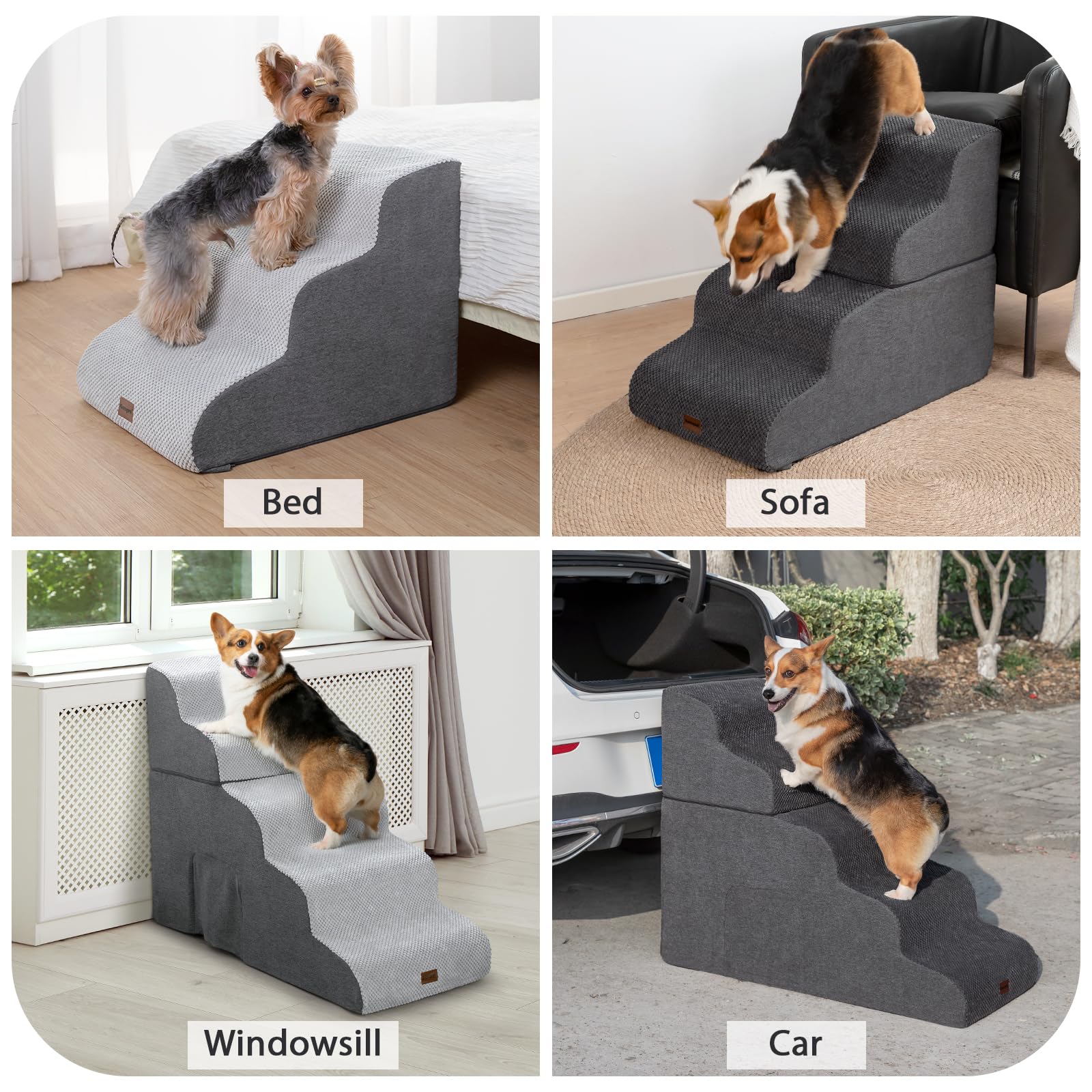 Garnpet Dog Stairs for Couch Sofa and Chair with Tunnel, 3-Step Dog Steps for Small Dogs and Cats, Non-Slip Indoor Pet Step, Beige