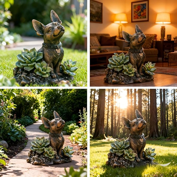 IVCOOLE Dog Statue with Solar Light, Dog Garden Decor, Outdoor Statue, Gifts for Mom