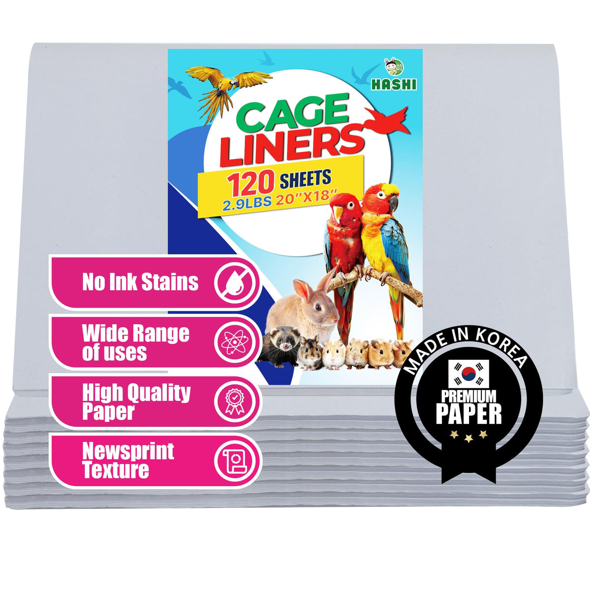 HA SHI Bird Cage Liners for Parakeet Cockatiel, 120 Sheets 20 x 18 in
