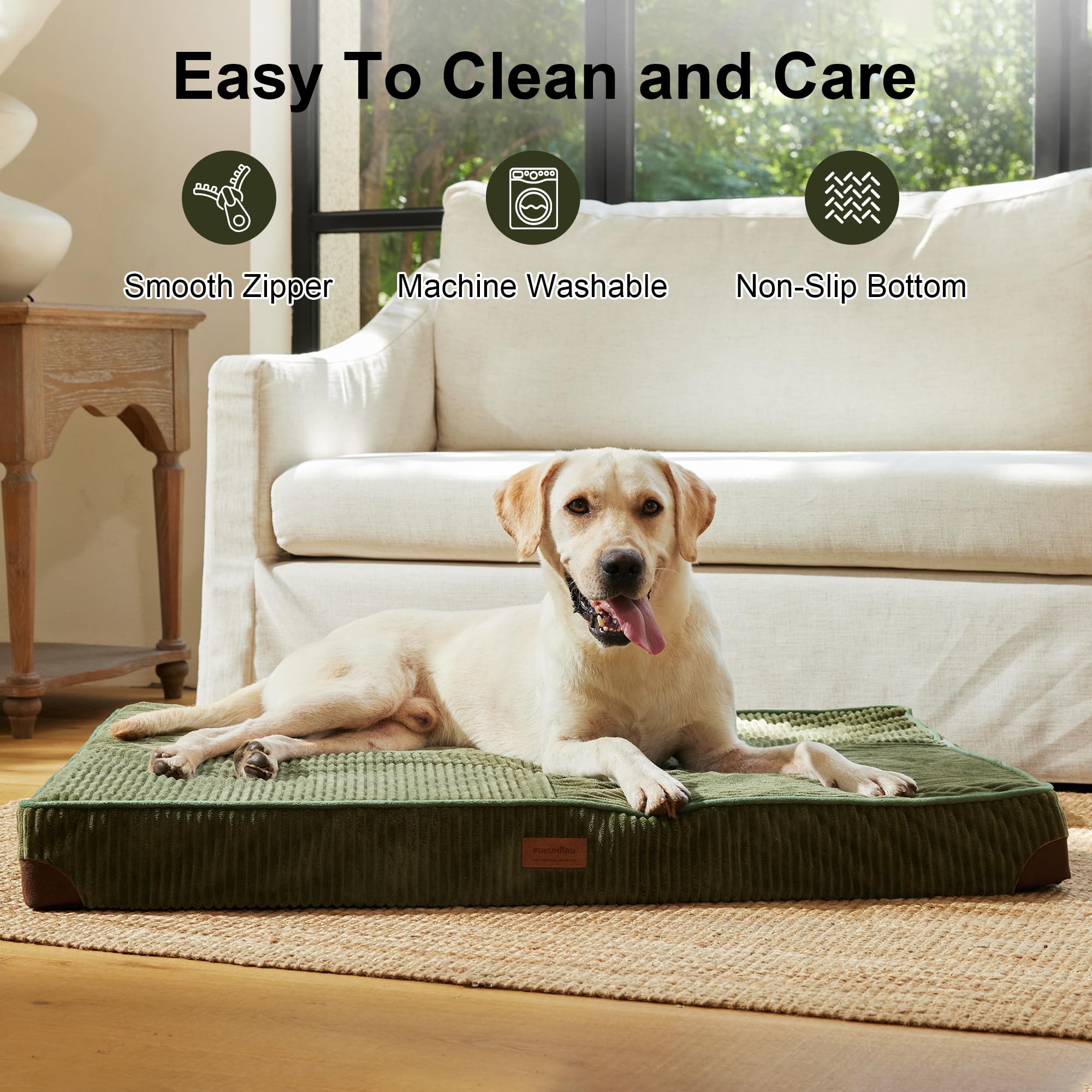 FUKUMARU Large Dog Bed, Thickened Waterproof Dog Mat with Washable Cover