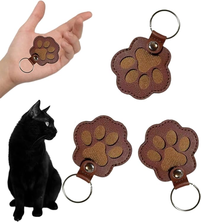 3PCS Cats & Dogs Pet Paw Print Keychain – White Leather Memorial Keychain Holds Pet Fur, Pet Lover Gift (2.36” x 2.17”) (White)