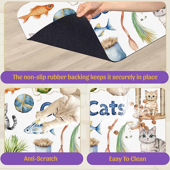 Cat Fun Pet Feeding Mat, Absorbent Bowl Pad for Dogs and Cats, Fast Dry, Non-Slip Back, Indoor Use – 12x20 Inch