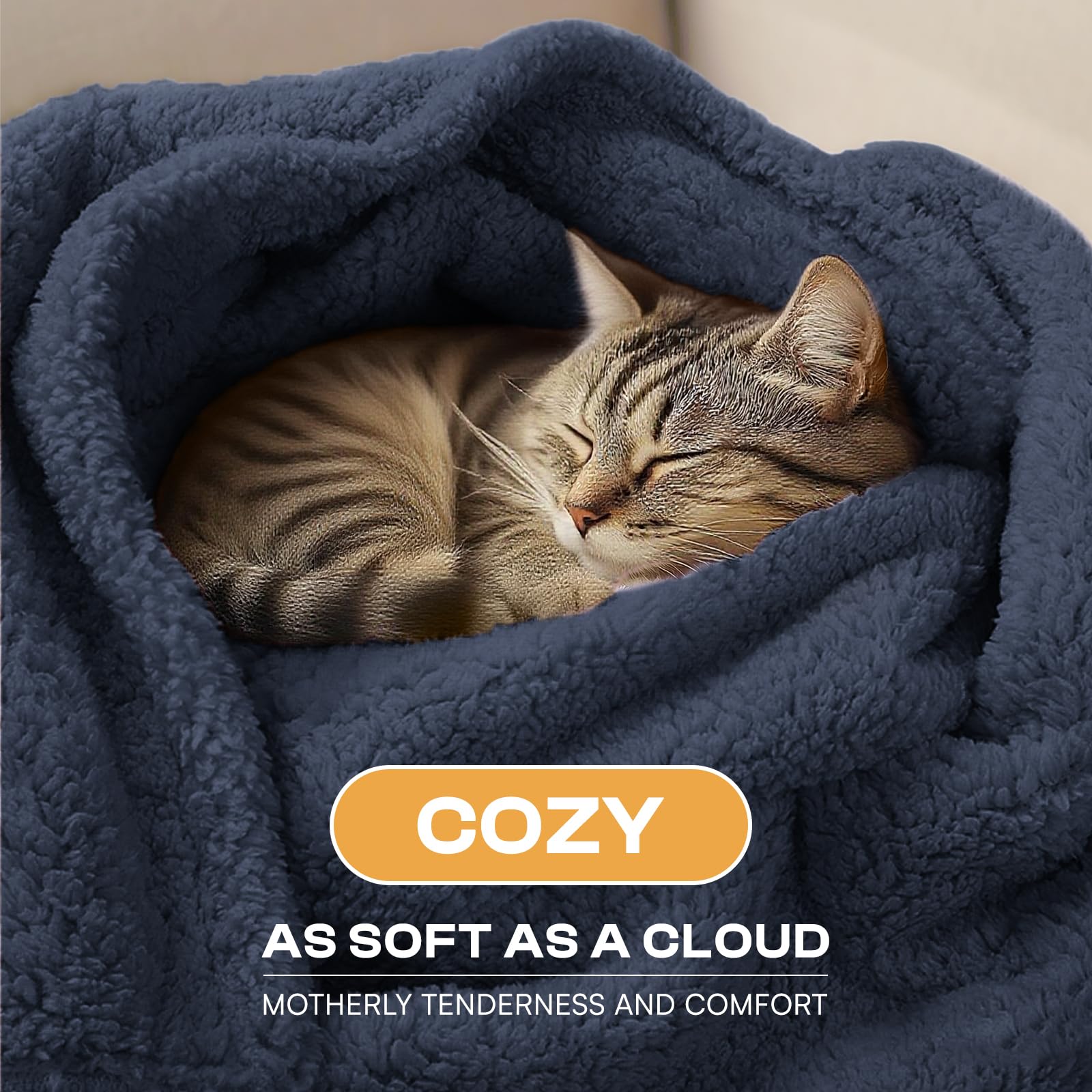 Luciphia Waterproof Pet Blanket for Medium Large Dogs Soft Cat Sherpa Calming Thick Cover Leakproof Cozy Puppy Sofa Bed Car Couch Protector(Blue/Navy,63x50 inches)