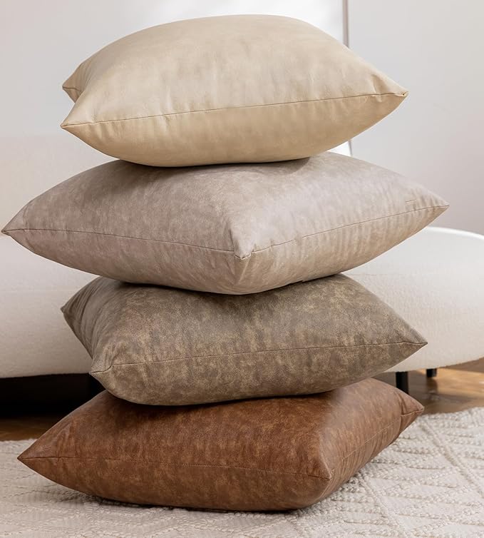 GEGELICA Pack of 4 Oversized Faux Leather Throw Pillow Covers 24x24 Inch