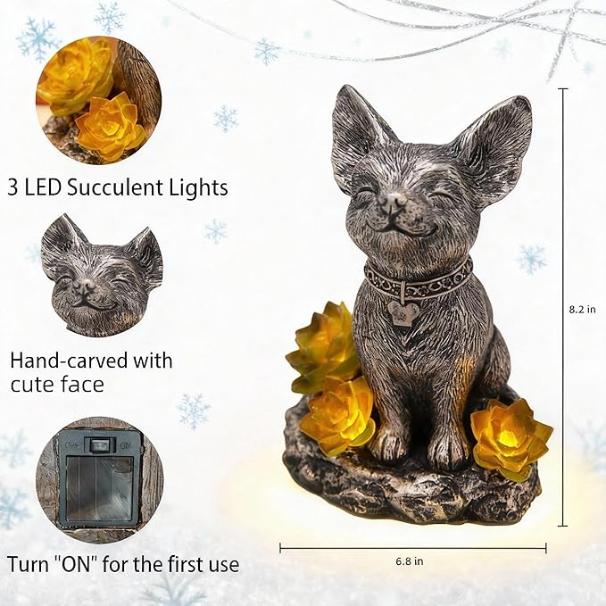 IVCOOLE Dog Statue with Solar Light, Dog Garden Decor, Outdoor Statue, Gifts for Mom