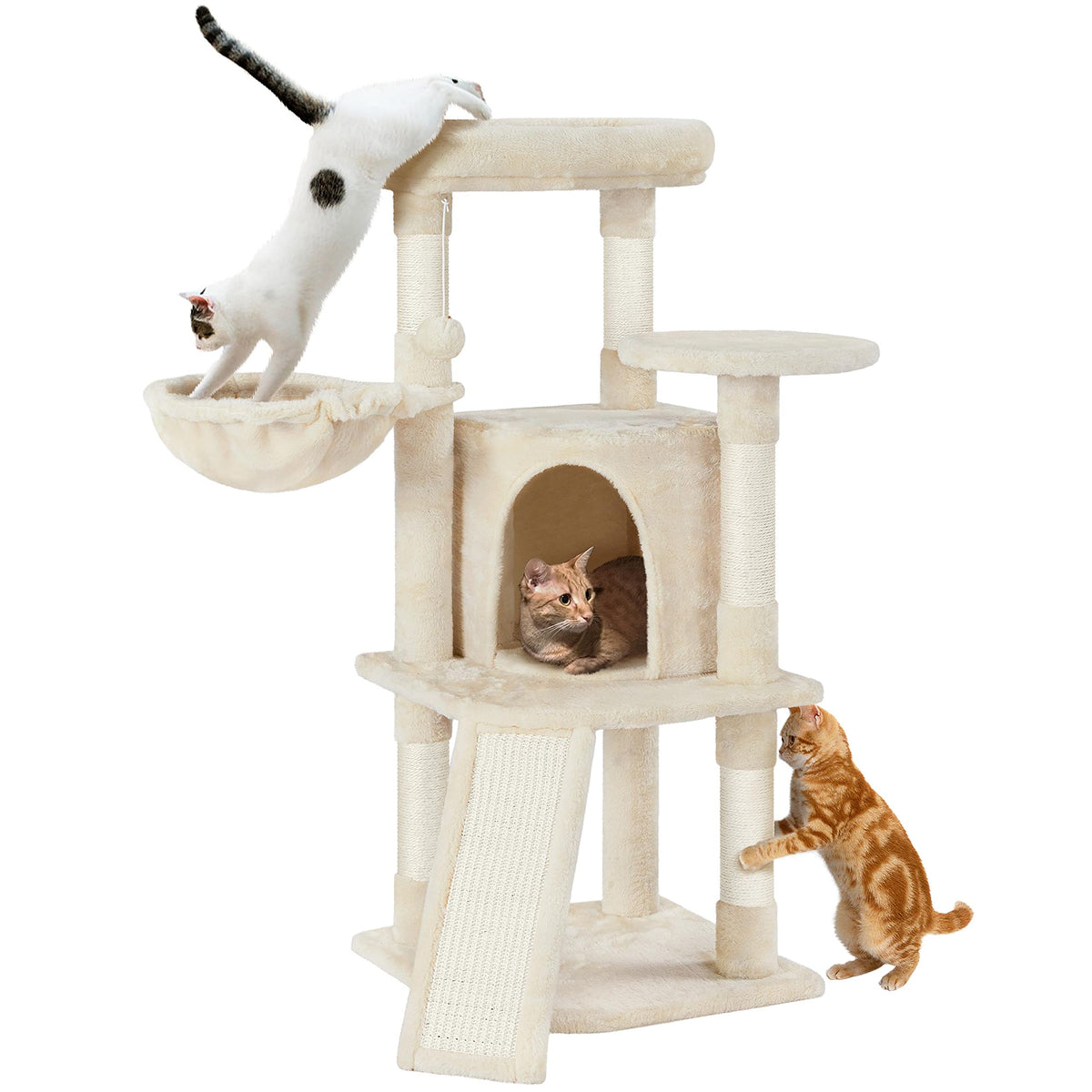 Yaheetech 42in Cat Tree Tower for Indoor Cats, Kitten House with Large Perch & Scratching Posts & Cozy Condo & Scratching Ramp, Pet Furniture Activity Center, Dark Gray