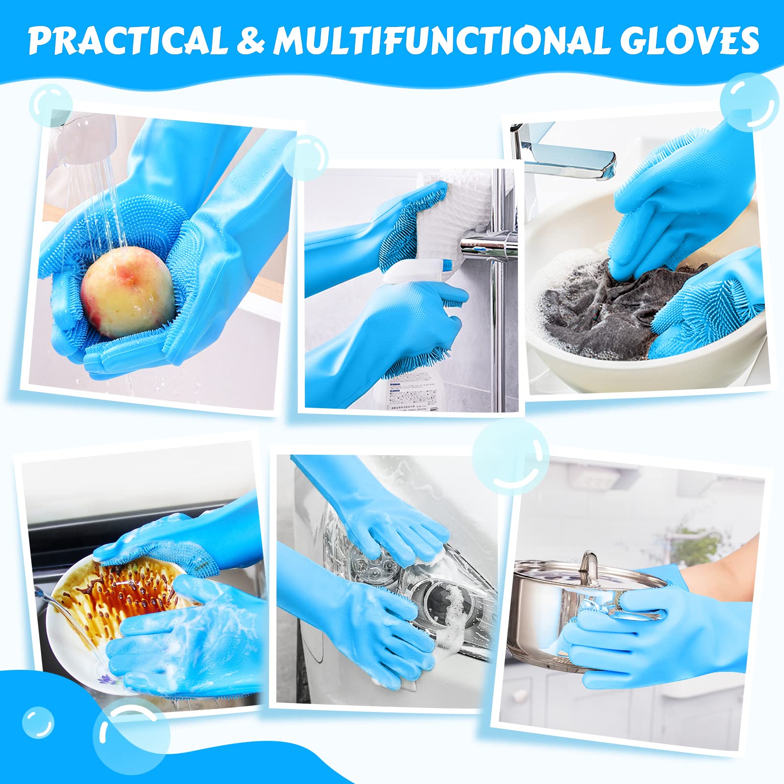 Pecute Silicone Pet Grooming Gloves for Washing Cats Dogs Bath Brush