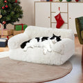 FURMORENE Large Cat Beds for Indoor Cats, Dog Couch Bed, Cute Cat Couch Sofas for Less 20lbs Kitten Puppy, Small Dog Sofas & Chairs with Removable Washable Cover, Soft Warm Pet Furniture, Plush White