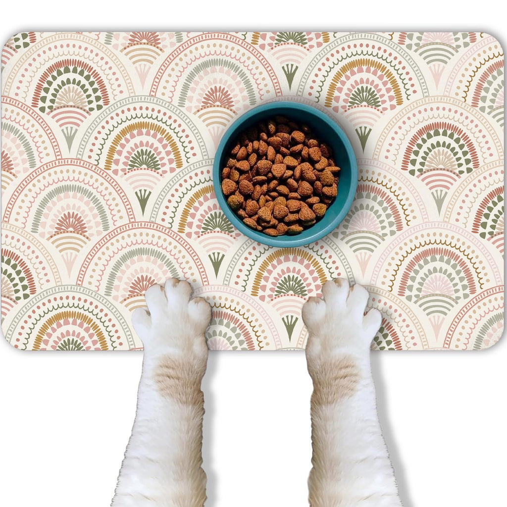 Dog Food Mat for Pet Cat Food Mat, Boho Absorbent Quick Dry Dog Bowl Mats for Food and Water, Non-Slip Cat Pet Feeding Mats for Floor Placemats 12"x20"