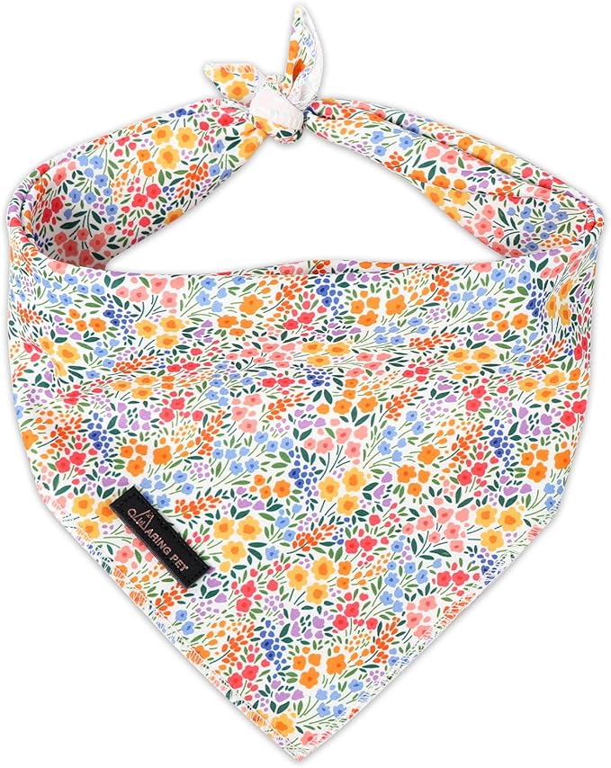 ARING PET Girl Dog Bandana, Spring Summer Daisy Floral Pet Bandana Scarf Triangle Bibs for Puppy Small Medium Large Dogs-L