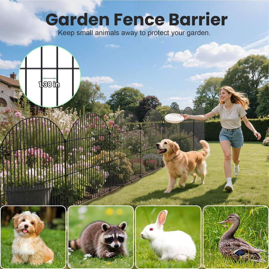 Tivray 10Pcs No Dig Garden Fence, 32in(H)/24ft(L) Rustproof Metal Dog Fence Outdoor for Yard, Tall Animal Barrier Pet Fencing, Border Panel for Dog, Rabbits, Patio, Flower Bed, Garden Decor