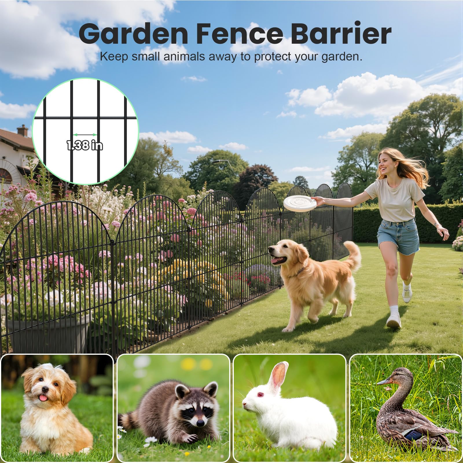 Tivray 10Pcs No Dig Garden Fence, 32in(H)/24ft(L) Rustproof Metal Dog Fence Outdoor for Yard, Tall Animal Barrier Pet Fencing, Border Panel for Dog, Rabbits, Patio, Flower Bed, Garden Decor