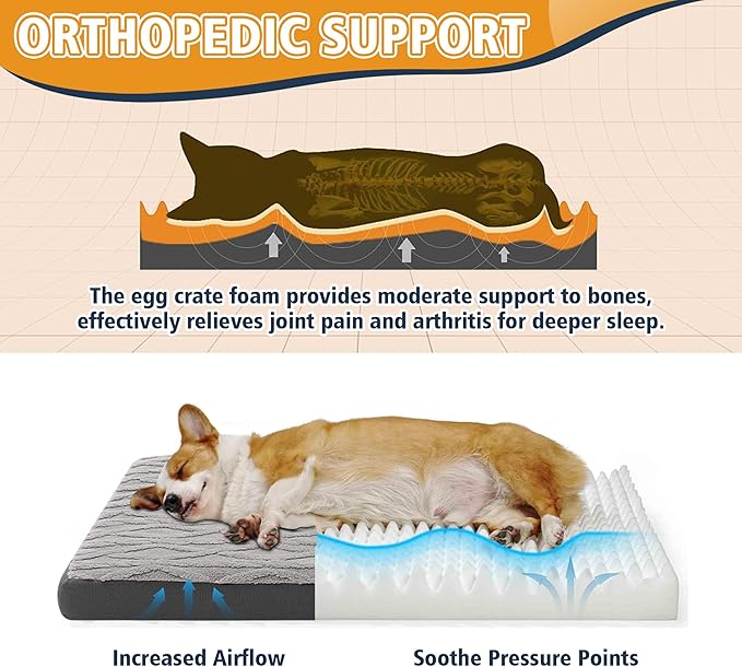 Maihandasi Orthopedic Dog Crate Bed – Waterproof Plush Pet Mattress with Removable Washable Cover, Non-Slip Bottom, Big Memory Foam Dog Bed for Crate, 36x27 Inch, Grey
