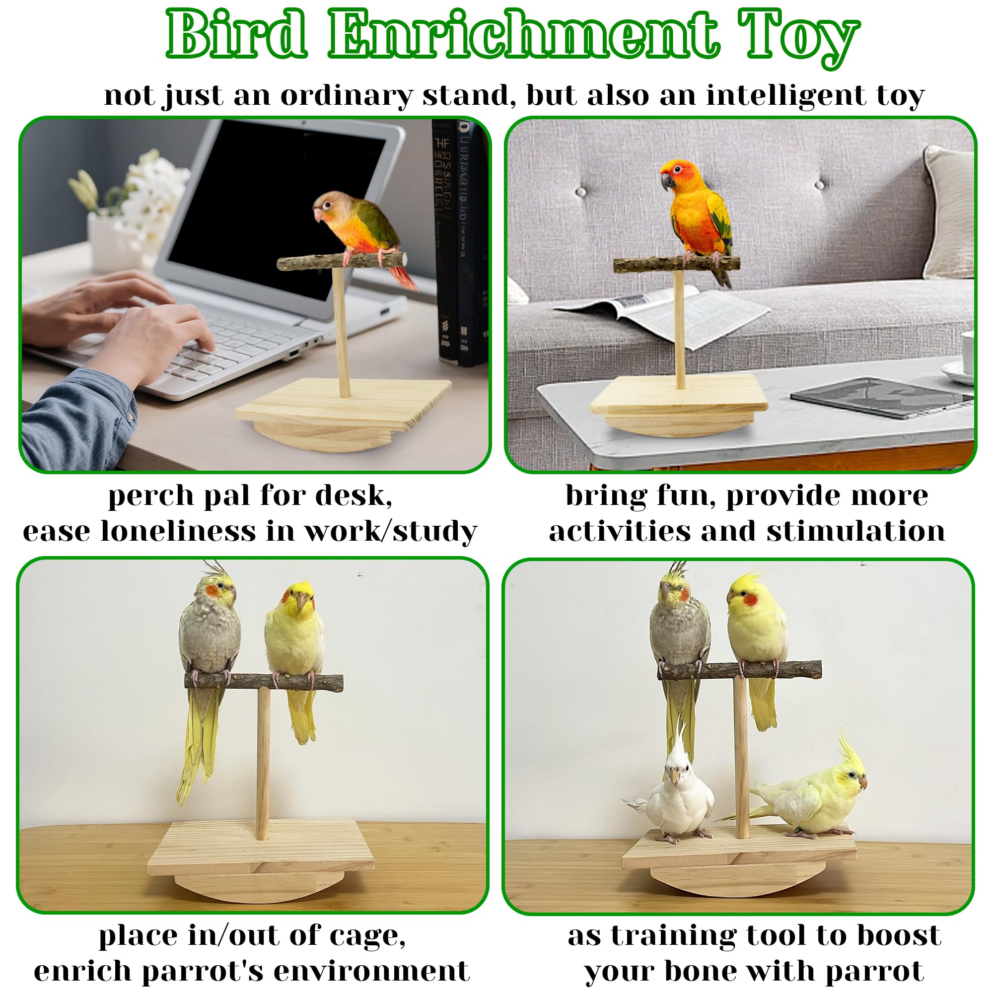 Jevnd Natural Wood Bird Perch Stand Training, Quaker Parrot Toys, Puzzle