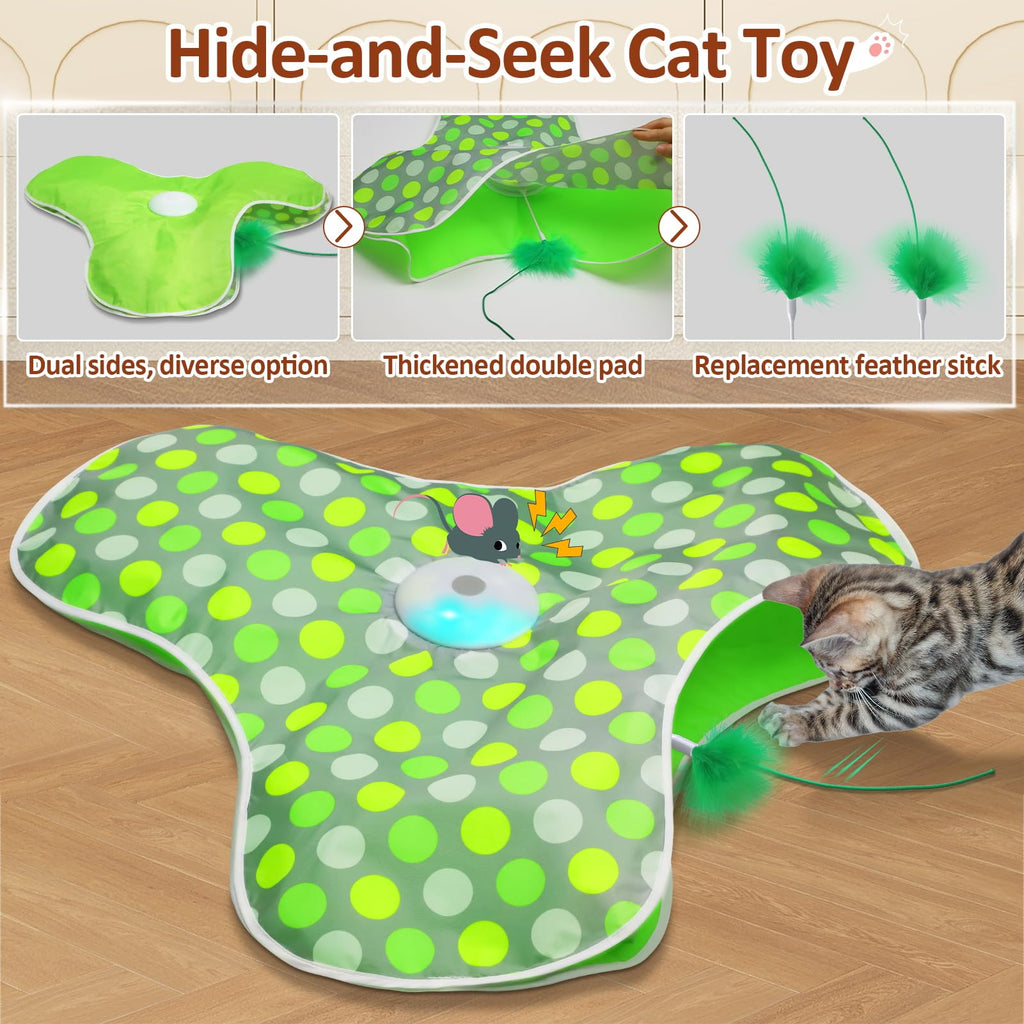 Sofolor Interactive Cat Toy, Automatic Cat Toys for Indoor Cats, Hide and Seek Cat Toy with Motion Activated, Moving Feather, Chirping, USB Rechargeable