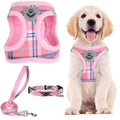 PUPTECK Adjustable Dog Harness Collar and Leash Set Step in No Pull Pet Harness for Small Medium Dogs Puppy and Cats Outdoor Walking Running, Soft Mesh Padded Reflective Vest Harnesses, Pink XXS
