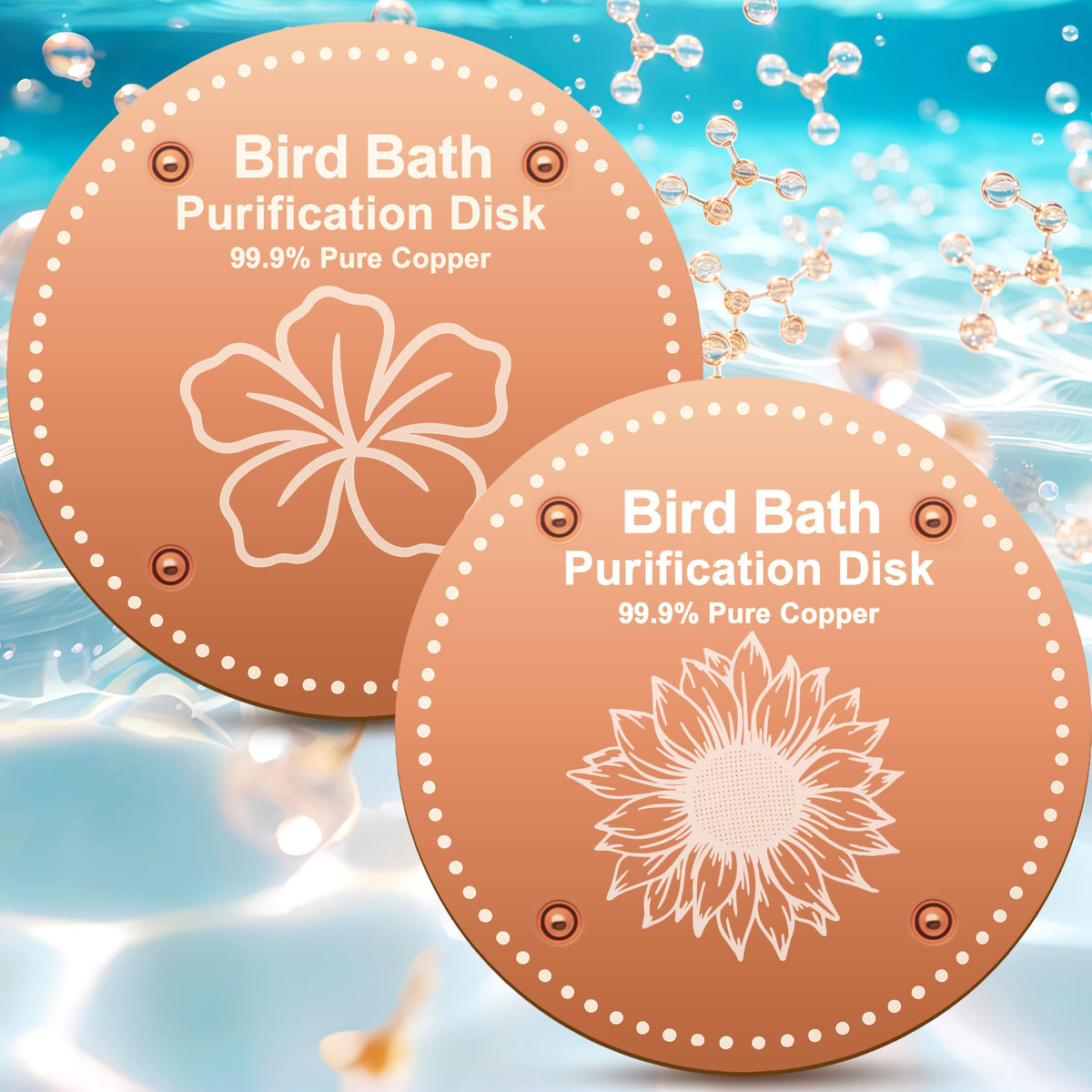 OICEME Bird Bath Purification Disk Pure Copper Outside Winter Solar Power Birdbath Wild Hummingbird Pedestal Fountain Cleaner Outside Humming Feeder Cage Dispenser Heater Outdoor Concrete Winter 3PCS