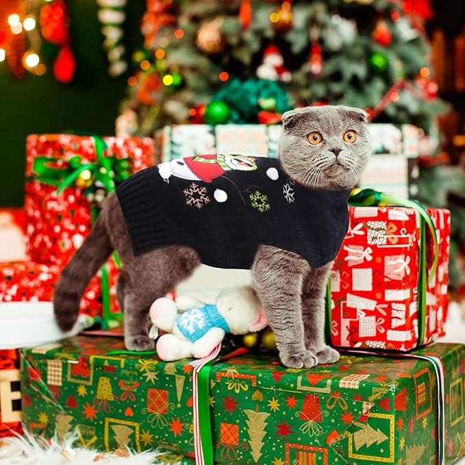 Christmas Dog Sweaters Xmas Pet Outfit Clothes Cute Black Snowman Costume Puppy Cat Knitted Jumpers (XL,Black Snowman)