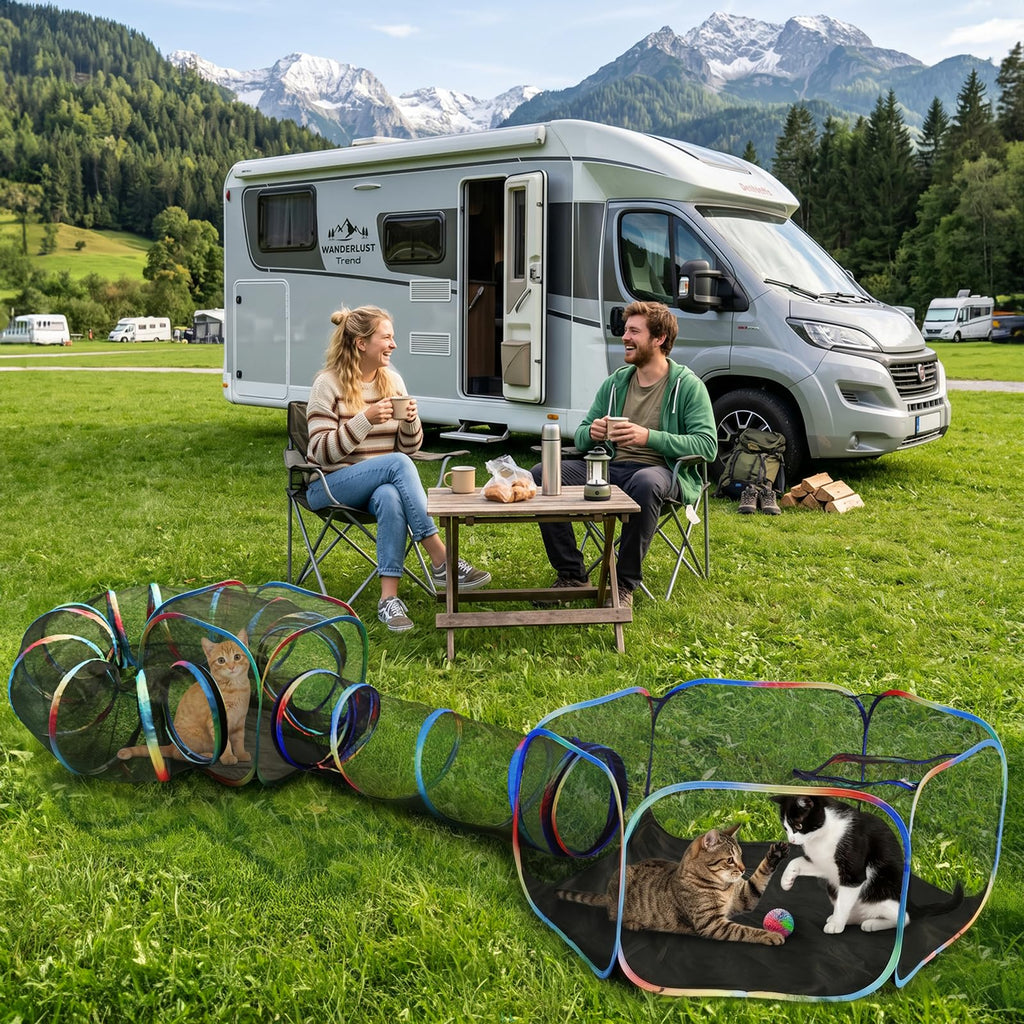 Outdoor Cat Enclosure 4-in-1 Portable Tunnels with Tent Cube Pop up Catio