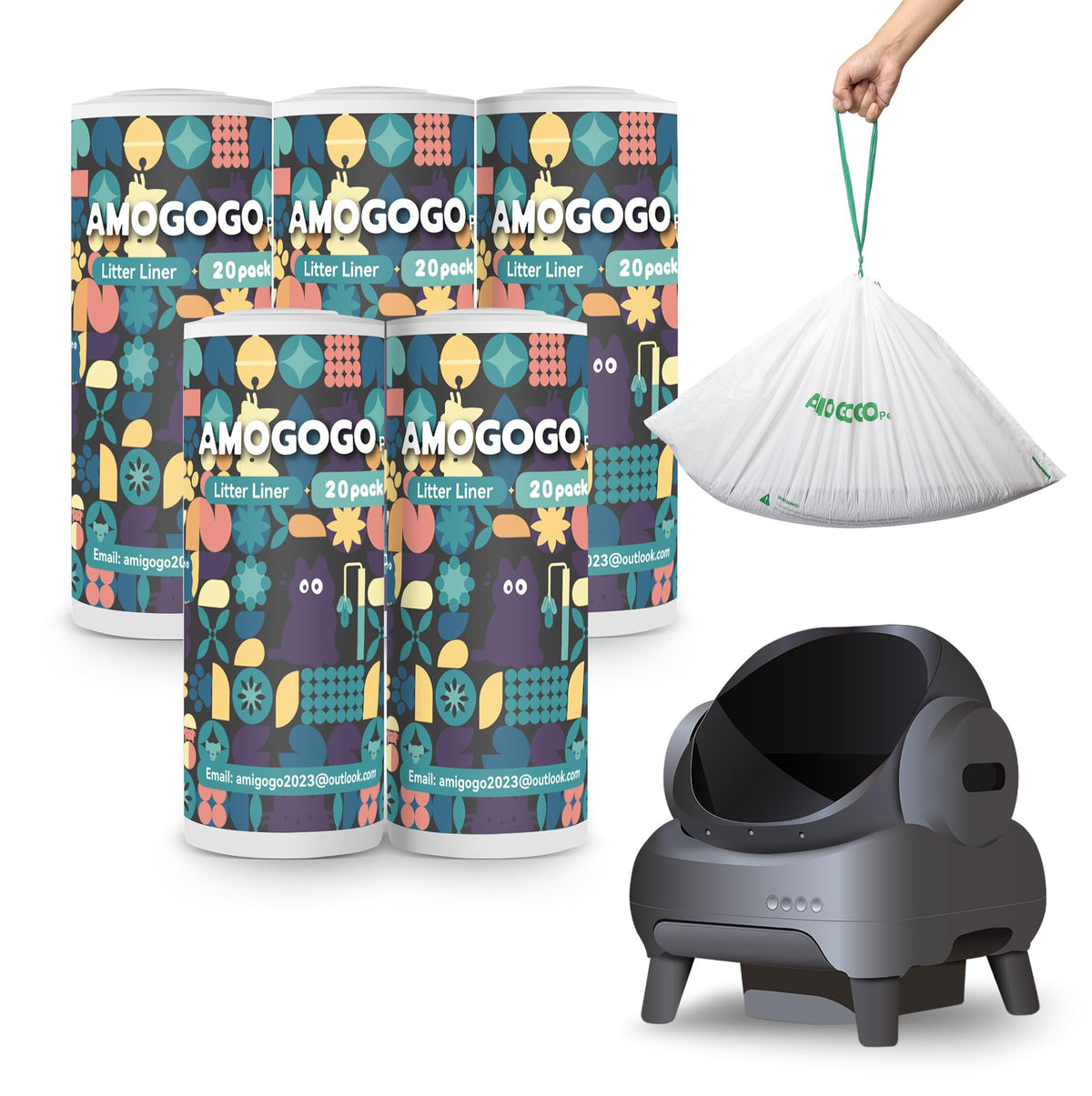AMOGOGOPET 120 Pack Litter Bags Compatible with Neakasa M1 & wozhio & Open-X Open-Top Self-Cleaning Cat Litter Box, Replaced Waste Bags, Litter Box Liner, 27" x 13"