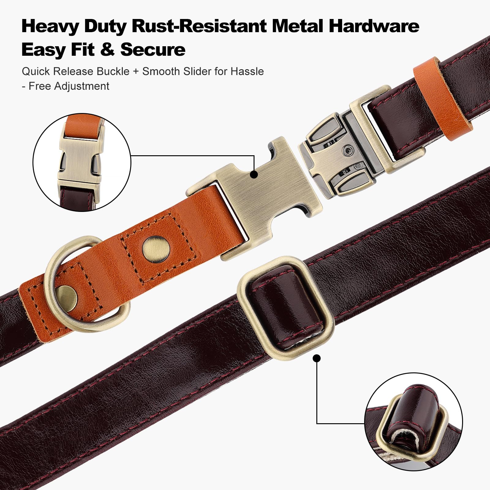 Plutus Pet Genuine Leather & Hemp Dog Collar – Adjustable Heavy Duty Pet Collar with Quick Release Metal Buckle, Soft & Stylish for Puppy and Small, Medium, Large Dogs (Copper Brown, M)